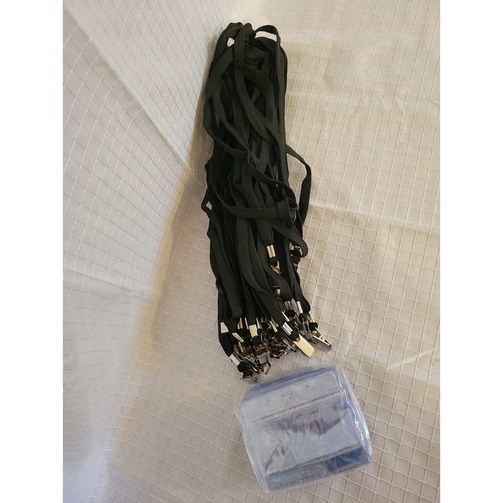 Bulk Black Lanyards with Clear ID Badge Holders Metal Bulldog Clip 30 Pack Set
